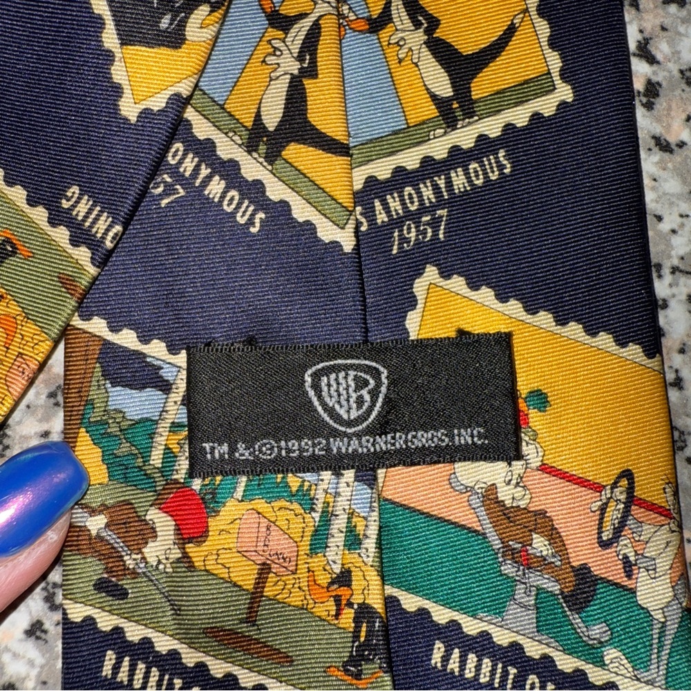 Warner Bros.‎ Cartoon Tie - Navy with Multicolor Prints - Picture 5 of 5